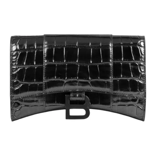 Balenciaga HOURGLASS Крокодил Тисненый Телячья кожа Кошелек Сумка через плечо Мини Женские Черный