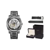 Броги, стальной браслет, черная кожа, ремешок