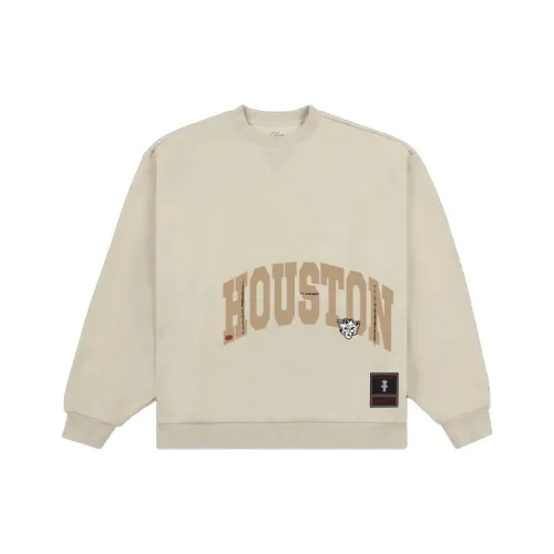 Travis Scott X Mitchell Ness Коллаборация SS24 Университетский OF Houston Логотип Свитшот Унисекс Умбра