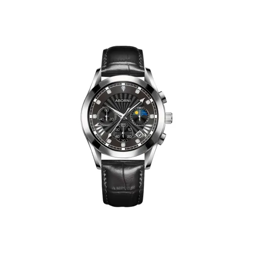 ABORNI Trendy Versatile Кварцевый механизм Естественная кожа Ремешок Часы Мужские Черный циферблат