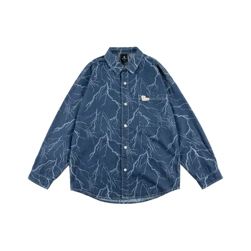 OLRIK Полная с принтом интенсивно вымытый деним рубашка весна-осень унисекс синий