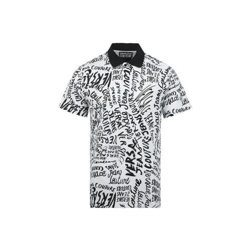 VERSACE JEANS COUTURE SS25 Поло Мужское Белое с Черными Цветами