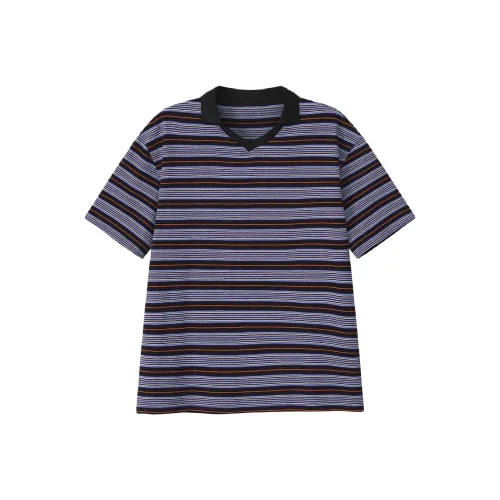 YOSHIYOYI Поло Унисекс Фиолетовый Черный Полосы