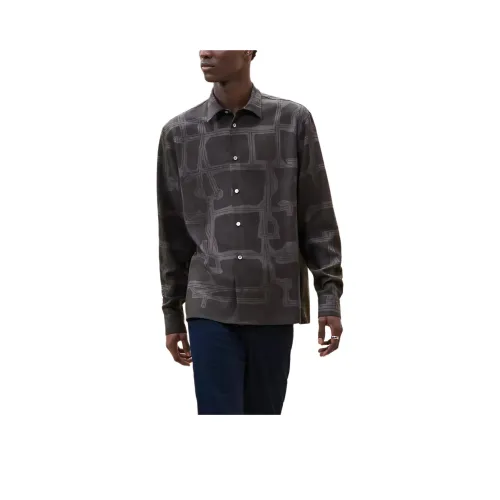 HERMES FW24 Рубашка Мужская Темно-Серый