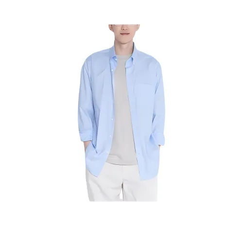 UNIQLO 64 Озерно-голубой Унисекс Рубашки