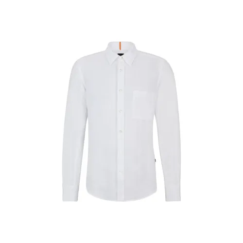 Hugo Boss Обычный крой Рубашка из льна холст манжеты Barrel мужская белая