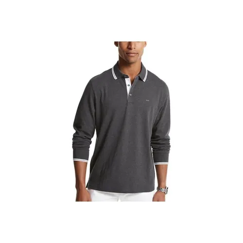 MICHAEL KORS FW23 Greenwich Хлопок POLO Длинный рукав Рубашка Поло Мужской Уголь