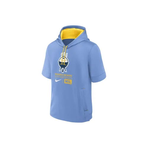 Nike MLB Коллаборация Milwaukee Brewers Команда Толстовка Milwaukee Brewers Мужской Светло-Синий
