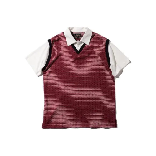 BEAMS совместное брендирование Мужская поло в бордовом цвете