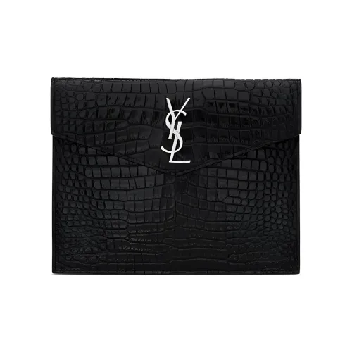 SAINT LAURENT UPTOWN Крокодиловый узор Кожа Клатч Женские Черный