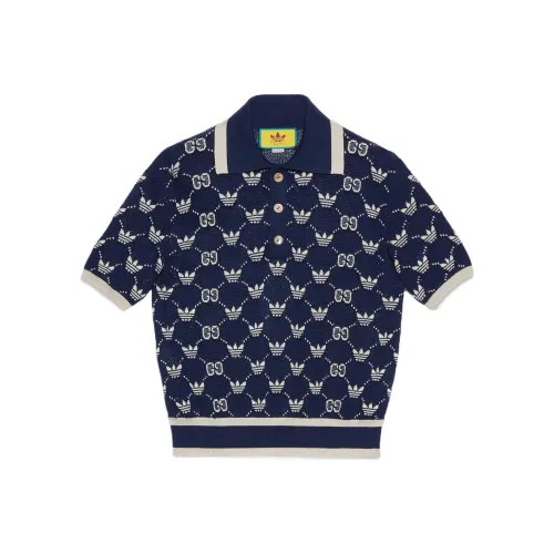 GUCCI x Adidas Originals Коллаборация SS23 Поло Мужское Синее
