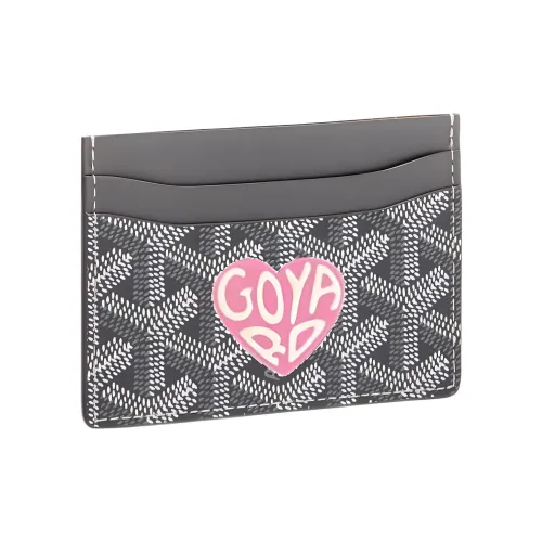 GOYARD Холст Телячья кожа Держатель для карт Держатель для карт Унисекс Серый Розовый Маленькое сердце