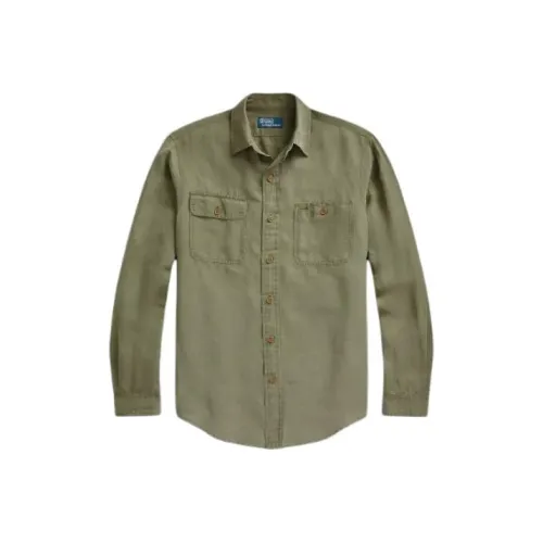 Polo Ralph Lauren Classic Fit Linen Silk Twill Workshirt Shirt Men's Green Поло Ralph Lauren Classic Fit льняная ткань шелк саржа рубашка для работы мужская зеленая