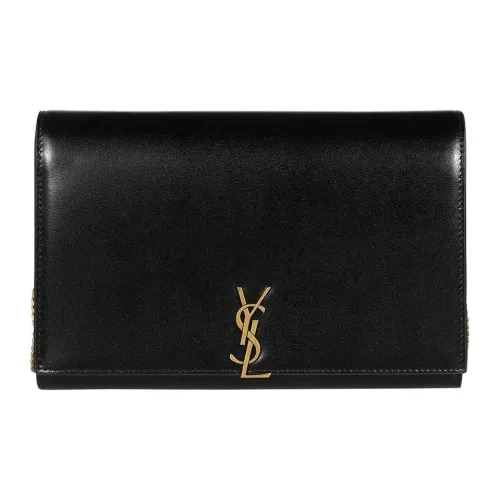 SAINT LAURENT Монограмма Телячья кожа Кошелек Сумка через плечо Женская Черная