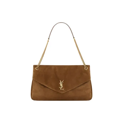 SAINT LAURENT Телячья кожа Сумка на плечо Большая Женская Коньячного цвета
