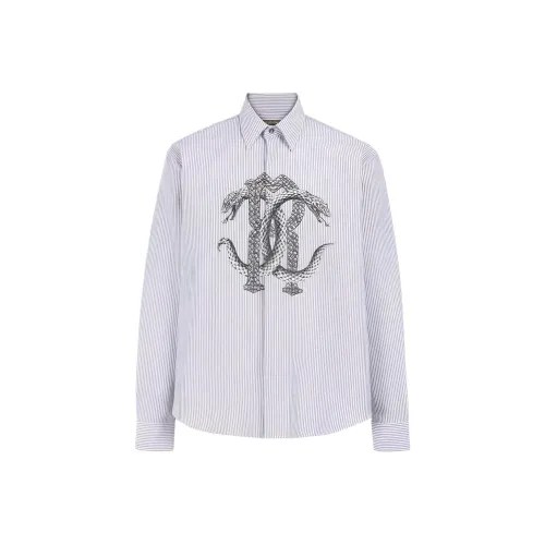 Roberto Cavalli Зеркало Snake Print Pinstripe Shirt Men's Light Blue