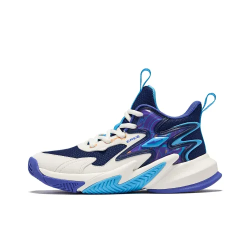 ERKE KIDS Eagle Strike Детские баскетбольные кроссовки MID Топ Теннис Синий/Микрокристалл Белый Унисекс