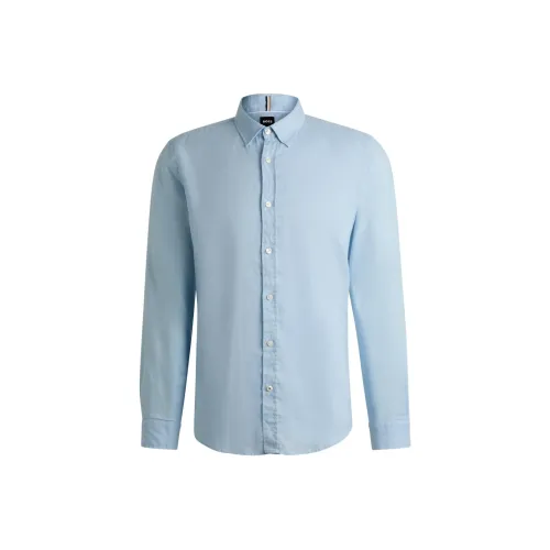 Hugo Boss Рубашка Slim Fit из эластичного льна и шамбрея мужская светло-синяя