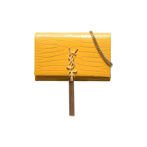 SAINT LAURENT Kate Блестящий кошелек из коровьей кожи сумка через плечо мини женский желтый