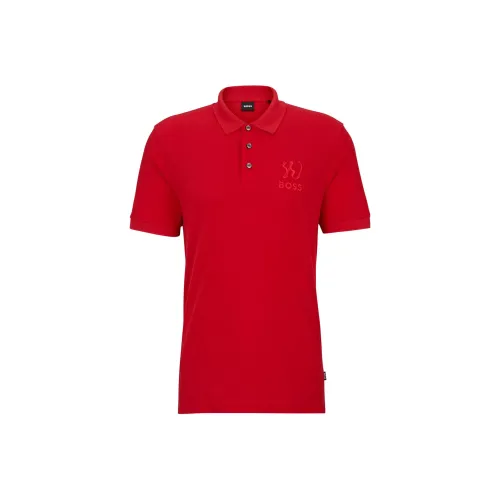 Hugo Boss Мерсеризованный хлопок Рубашка с Особенным Artwork Поло Мужская Красная