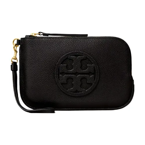 TORY BURCH Miller Litchi Grain Leather Clutch Women's Black