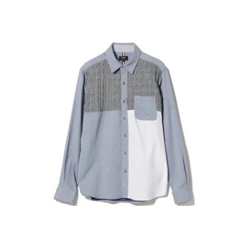 BEAMS совместная брендированная мужская рубашка саксонского синего цвета