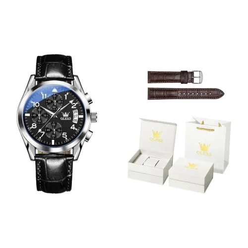 OLEVS Wisdom Series Кварцевый механизм Кожаный ремешок Часы Мужские Черный циферблат