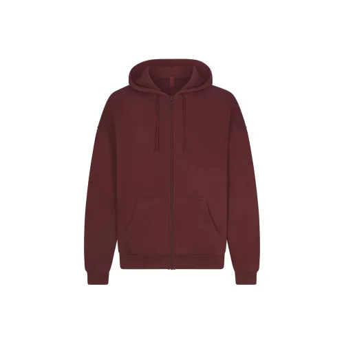 SKIMS Махровый MENS RELAXED ZIP UP Толстовка Мужская OXBLOOD Фуксия