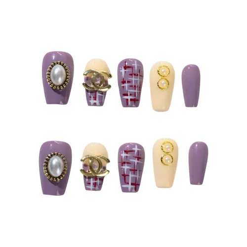 XUJING Винтаж Фиолетовый Жемчужный Ручной Французский Съемный False Nail Кошачий глаз Роскошь Патч Осветляющий