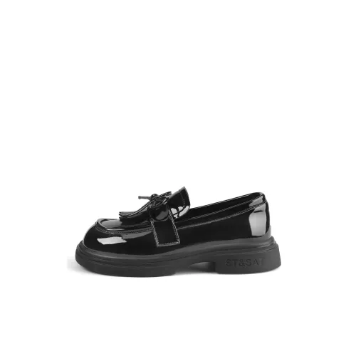 ST SAT KIDS Противоскользящие устойчивые к истиранию низкие топовые кожаные туфли черные детские