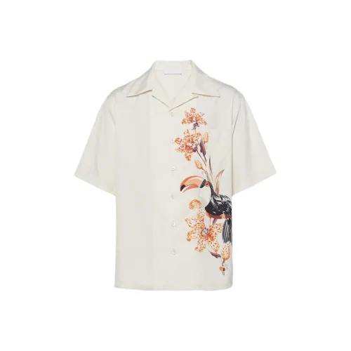 PRADA Короткий рукав шелковая рубашка мужская белая