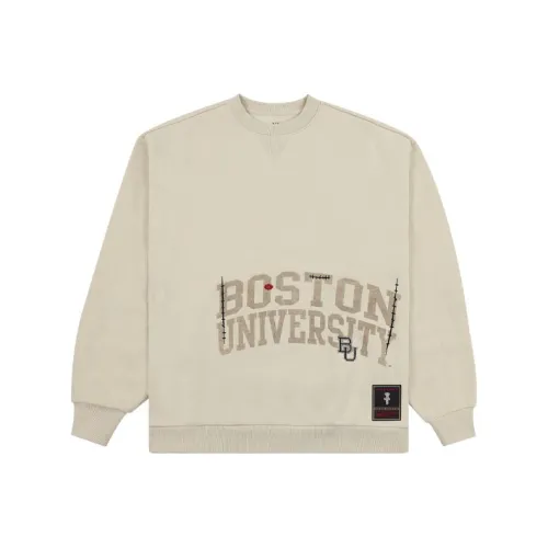 Travis Scott X Mitchell Ness Коллаборация SS24 Бостон Университетский Логотип Свитшот Унисекс Умбра