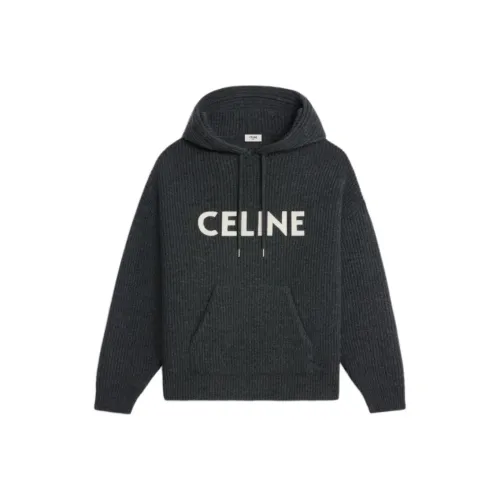 CELINE Свитер из Ткани в Рубчик Шерсть Толстовка Мужская Угольный Черный