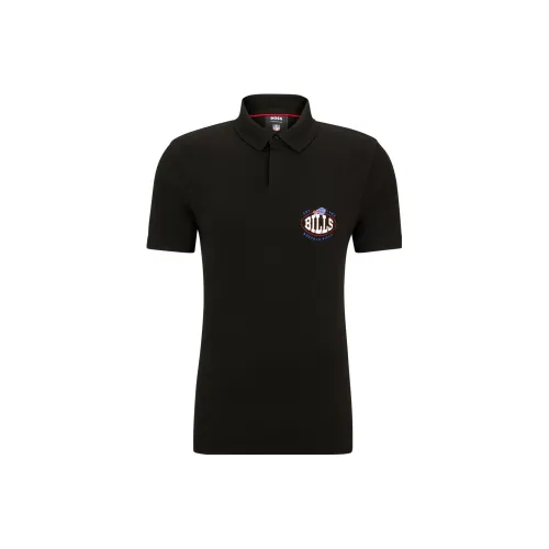 Hugo Boss x NFL Хлопок Пике Поло с Коллаборативным Брендингом Поло Мужской Черный