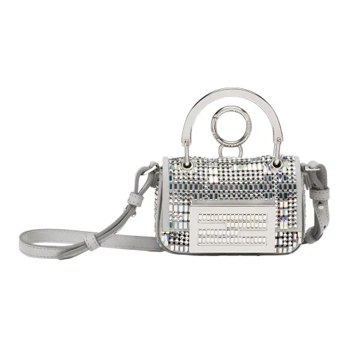 FENDI Baguette Телячья кожа с кристаллом Сумка через плечо Сумка Extra Mini Женская Серого цвета