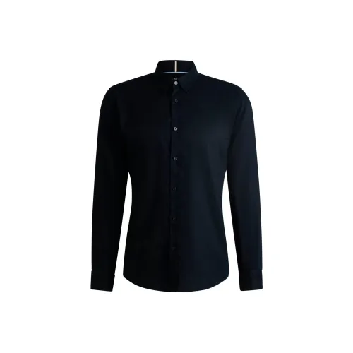 Hugo Boss Рубашка Slim Fit из эластичного льна и шамбрея мужская темно-синяя