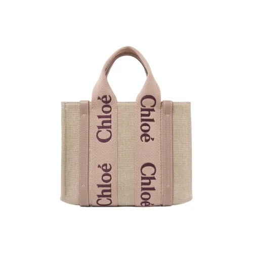 Chloe Woody Linen One Shoulder Bag Small Women's Tan Rose