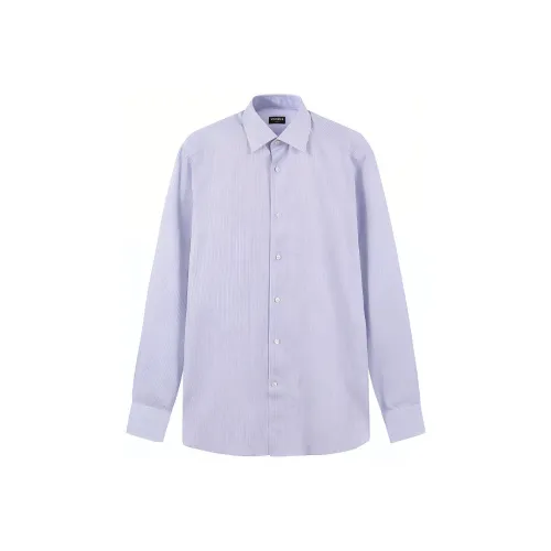 Zegna SS24 Рубашка Мужская Белая Подкладочная ткань Синяя