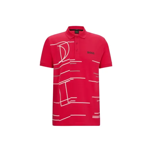 Hugo Boss Эластичный хлопок с чувствительным к свету геометрическим артворком мужское поло красного цвета