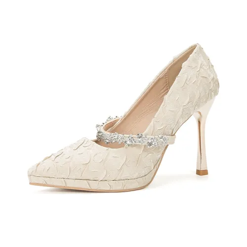 Zubumei Узкий каблук высокий каблук 10 см женский шампанское