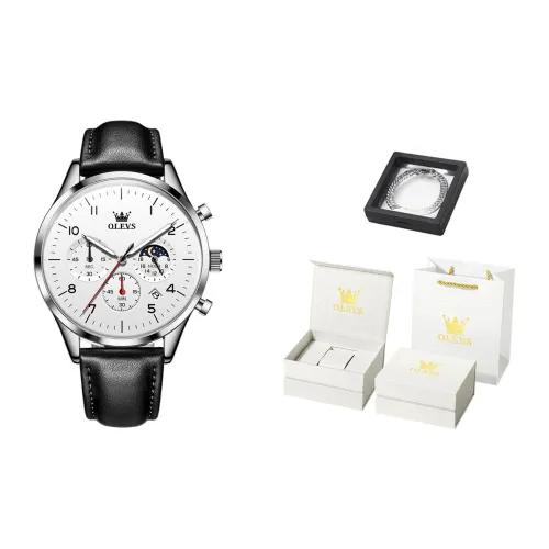 OLEVS Кварцевый механизм кожаный ремешок мужские часы белый циферблат