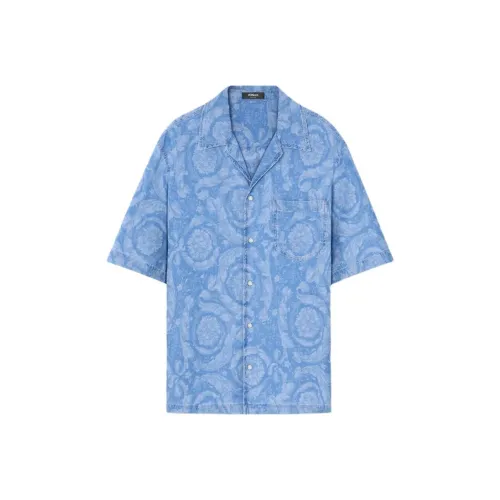 VERSACE LA Vacanza Праздника Коллекция SS24 Рубашка Мужская Синяя