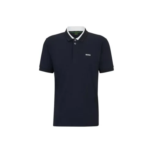 Hugo Boss Эластичный хлопок Поло с 3D полосатым воротником Мужское Черное