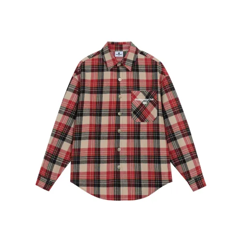 WAITINGWAVE Рубашка Унисекс Черная Красная Клетка