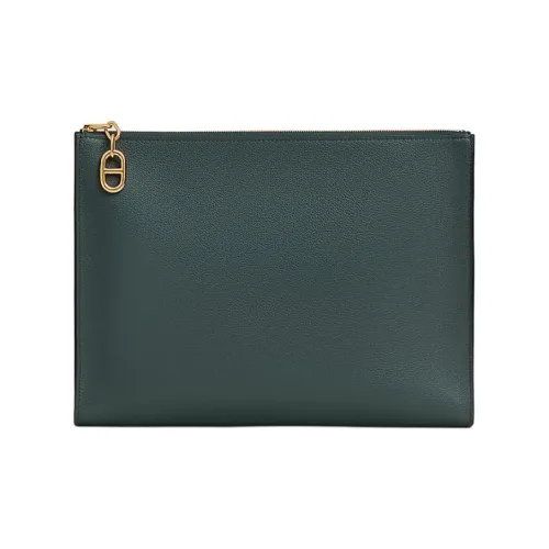 HERMES Zipengo Evercolor Телячья кожа Косметичка Мужской V0 Vert Rousseau Зеленый