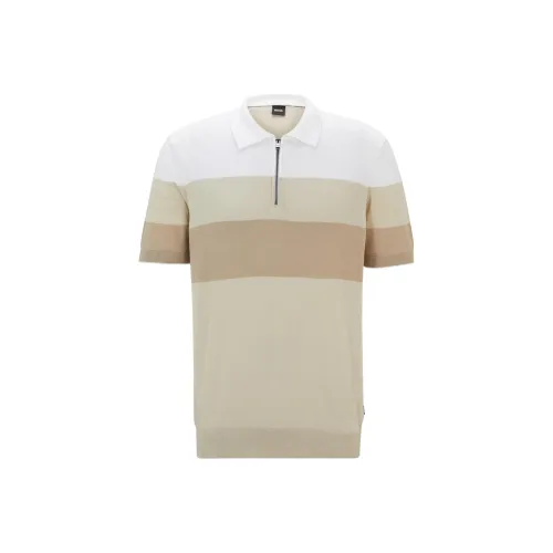 Hugo Boss Zip Шея POLO Свитер из смеси льна и шерсти мужской бежевый