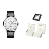 Мужские черные кожаные часы с белым циферблатом [Коробка Limited Edition]