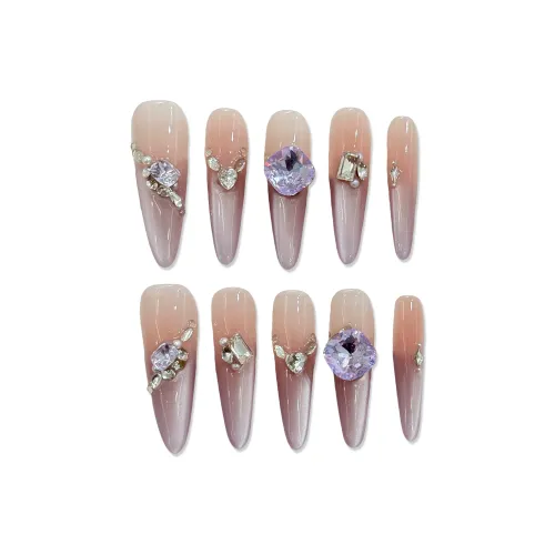 XIAMEIYU Cloudy Прозрачный Туманный Роскошь Edge False Nail Tapered Длинный Фиолетовый градиент Coquette
