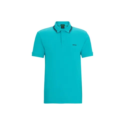 Hugo Boss Interlock Хлопок Облегающий крой Поло с Ожерелье-чокер GRAPHICS Поло Мужской Синий