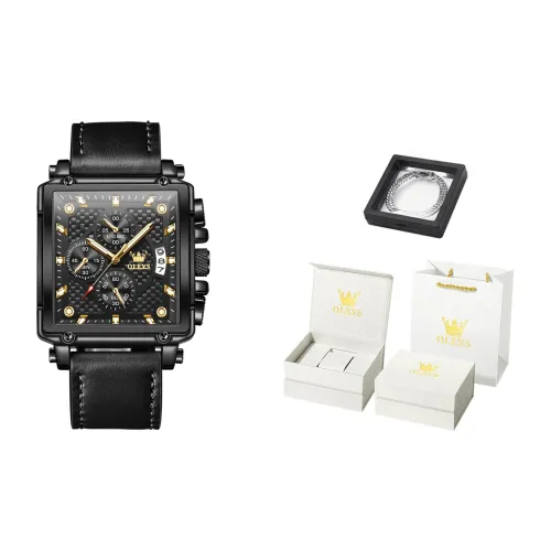 OLEVS Кварцевый механизм кожаный ремешок мужские часы черный циферблат